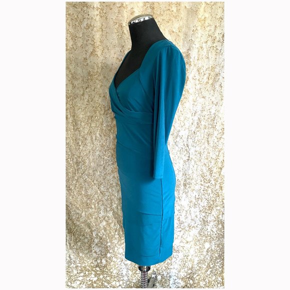 White House Black Market Teal Stretch Tiered Dress Size 6 - Picture 3 of 7